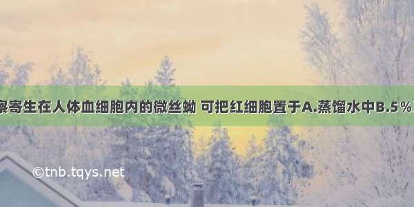 单选题欲观察寄生在人体血细胞内的微丝蚴 可把红细胞置于A.蒸馏水中B.5％蔗糖溶液中C