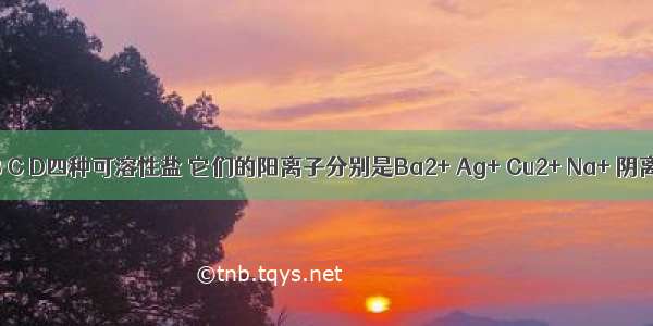 已知?A B C D四种可溶性盐 它们的阳离子分别是Ba2+ Ag+ Cu2+ Na+ 阴离子分别