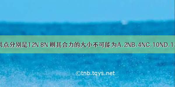 两共点分别是12N 8N 则其合力的大小不可能为A.2NB.4NC.10ND.13N